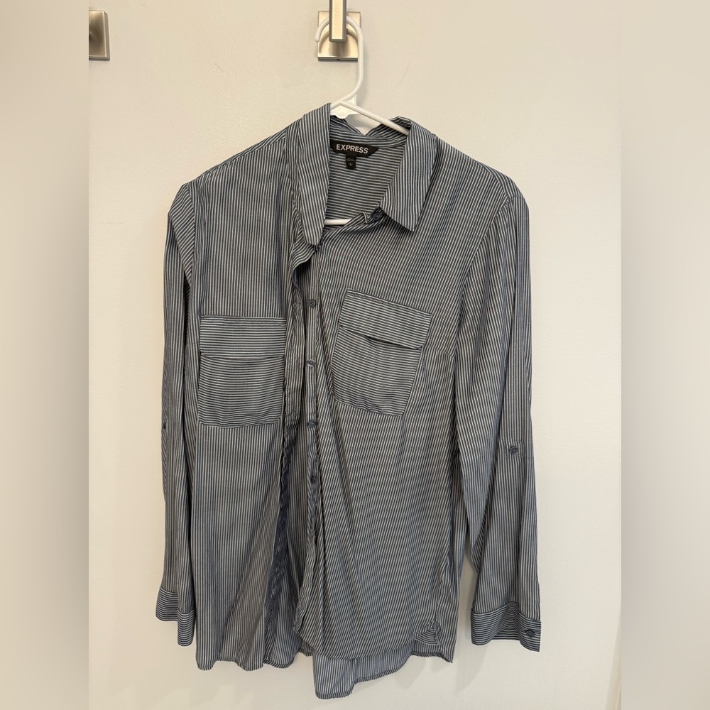 Express Navy and White Striped Shirt